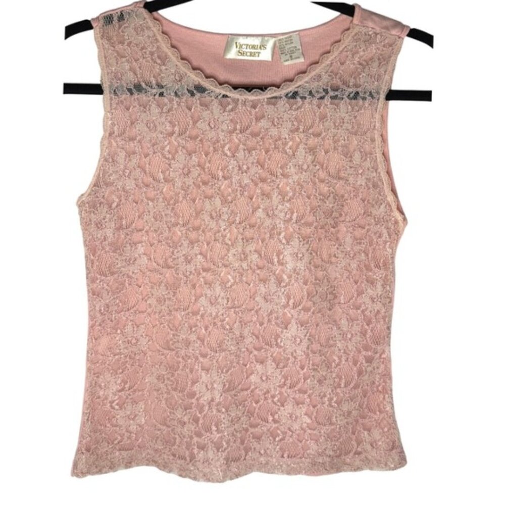 VTG Victorias Secret Womens Gold Label Sheer Lace Cami Top Sz S Y2K Coquette 90s